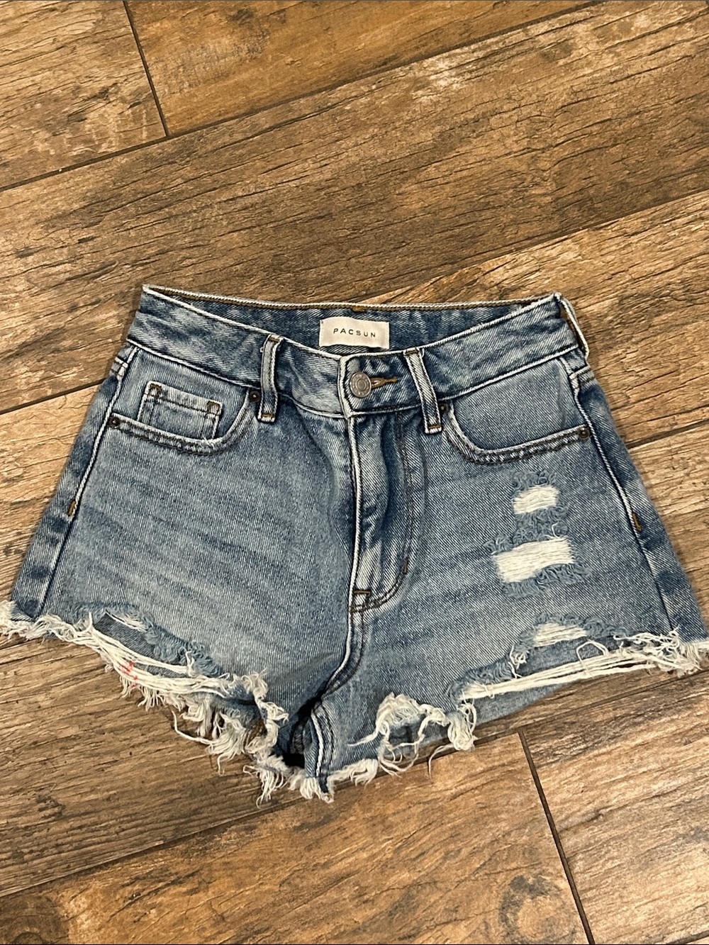 PacSun Light Blue Distressed High-Rise Denim Shorts